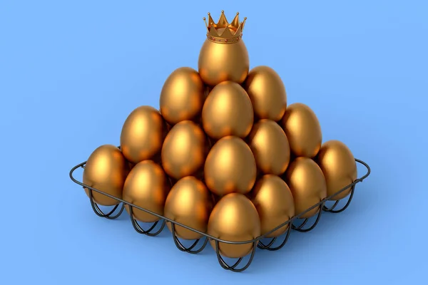 Huevos Oro Lujo Pie Pirámide Bandeja Metal Cartón Papel Aislado — Foto de Stock