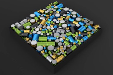 Siyah arka planda bir yığın sprey boya kutusu. 3 boyutlu sprey boya şişesi ve beyaz arka planda izole edilmiş sprey boya kutusu. 3D render sprey boya şişesi ve şeker kutusu.