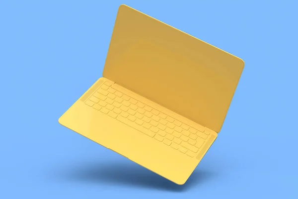 Laptop Alumínio Realista Com Tela Vazia Isolada Fundo Azul Monocromático — Fotografia de Stock