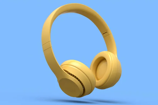 Professional gaming headphones isolated on blue monochrome background. 3D render of over-ear headphones and concept of music equipment
