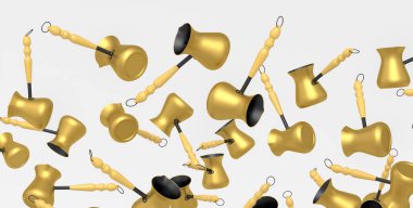 Kumda veya kahve makinesinde pişirilen Türk kahvelerinin çoğu beyaz arka planda. Espresso yapmak için 3D kahve demliği.