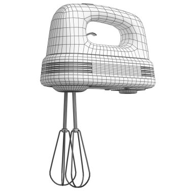Karıştırma ve karıştırma için elektrikli mutfak aleti beyaz arka planda izole edilmiş. Görünür ve görünmez çizgilerin katmanlarının 3d oluşturma konsepti ayrılır, kablo biçimi
