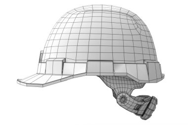 Beyaz arka planda izole edilmiş güvenlik kaskı ya da sert başlık. Görünür ve görünmez çizgilerin katmanlarının 3d oluşturma konsepti ayrılır, kablo biçimi