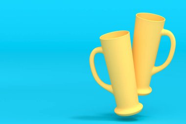 Yeşil monokrom arka planda sarı bira bardakları. Tatillerde alkol kullanımı, Ekim Festivali veya Aziz Patrick Günü