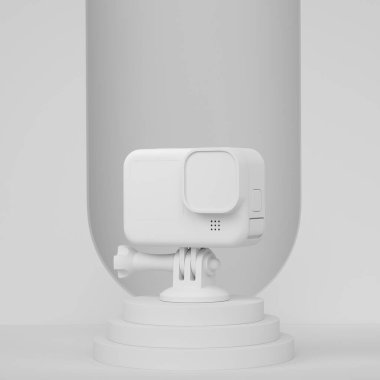 Monokrom arka planında fotoğraf ve video kamera olan soyut sahne ya da podyum. Ürün sunumu için sahne hazırlama 3d Kişisel aksesuar ürünü sahnede, kaidede veya platformda