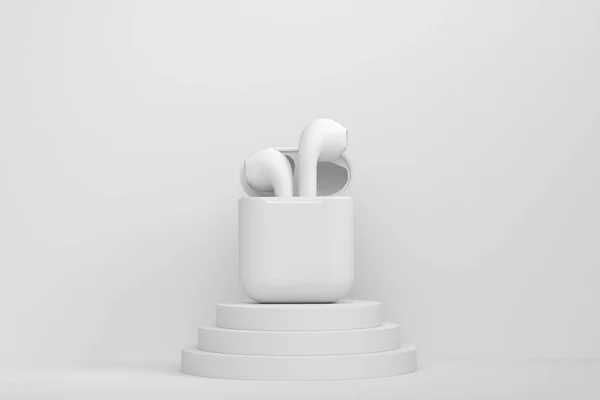 Abstrakte Szene Oder Podium Mit Drahtlosen Bluetooth Kopfhörern Auf Monochromem — Stockfoto