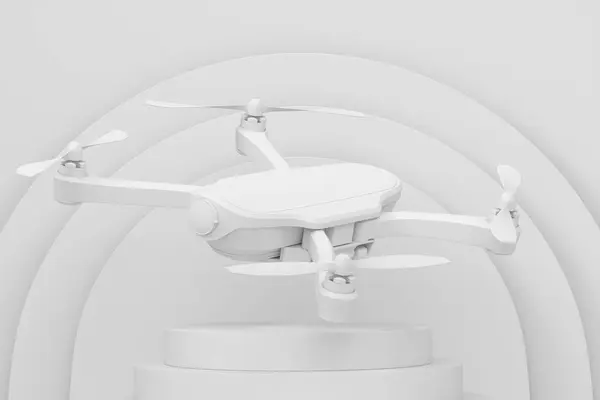 Abstract scene or podium with drone or quad copter with action camera on monochrome background. 3d render of scene for product presentation personal accessories product on stage, pedestal or platform