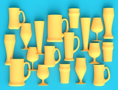 Yeşil monokrom arka planda taze bira bardakları. Tatillerde alkol kullanımı, Ekim Festivali veya Aziz Patrick Günü