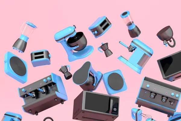 Elektromos Konyhai Készülékek Eszközök Rózsaszín Hátterű Péksütemények Készítéséhez Konyhai Eszközök Stock Kép