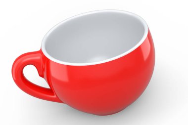 Cappuccino, americano, espresso, mocha, latte, beyaz arka planda kakao için seramik kahve fincanı. Geri dönüşüm ambalajı ve çöreğinde 3D konsept paket ve içecek.