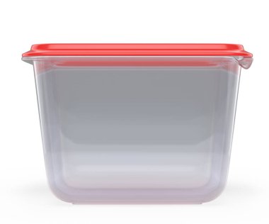 Tabakları saklamak için plastik yiyecek kabı, beyaz arka planda izole edilmiş ürün tepsisi kutusu. 3D market, dükkan ve fast food paketi kavramı