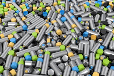 Menekşe arka planda sprey boya kutusu yığını. 3 boyutlu sprey boya şişesi ve beyaz arka planda izole edilmiş sprey boya kutusu. 3D render sprey boya şişesi ve şeker kutusu.