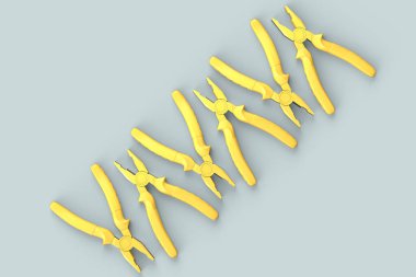 Gri arkaplanda monokrom el aletleri var. Onarım ve kurulum için aracın 3d görüntüleme ve resimlemesi