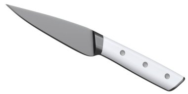 Şefin mutfak bıçağı beyaz arka planda izole edilmiş ahşap saplı. 3 boyutlu kasap bıçağı ya da profesyonel mutfak aletleri.