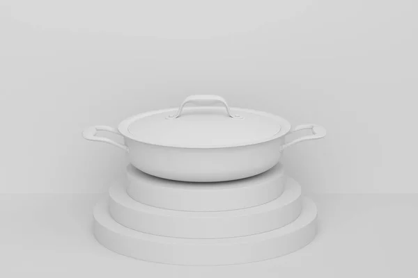 Abstract scene or podium for product showcase with stewpot on monochrome background. 3d render of scene for product presentation or showing kitchen appliances product on stage, pedestal or platform