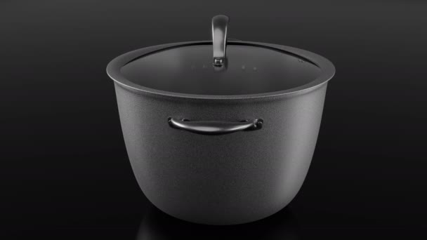 Stainless Steel Cooker Lid Chrome Plated Aluminum Cookware Black Background — Stock Video