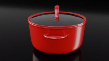 Siyah arka planda krom kaplamalı paslanmaz çelik fırın. Yapışmayan mutfak gereçleri ya da çömlek