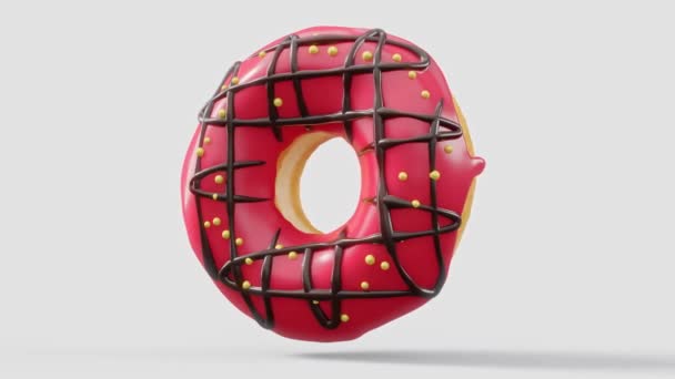 Donut Chocolate Envidraçado Com Polvilhas Girando Sobre Fundo Cinza Renderização — Vídeo de Stock