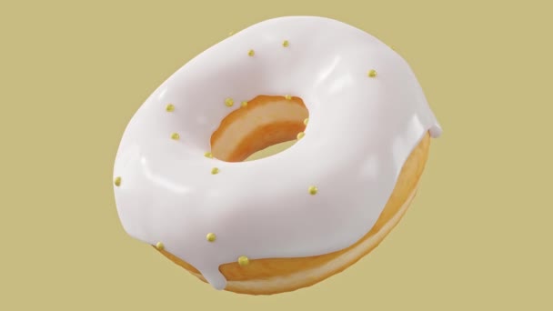 Chocolate Glazed Donut Sprinkles Rotating Grey Background Render Illustration Pastry — Stock Video