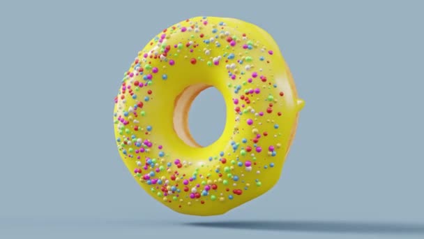 Chocolade Geglazuurde Donut Met Hagelslag Draaiend Een Grijze Achtergrond Weergave — Stockvideo