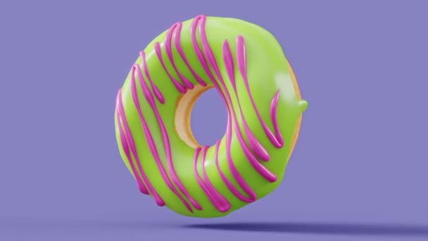 巧克力釉面甜甜圈 喷雾器在灰色背景下旋转 糕点及糖果的3D渲染及图解 — 图库视频影像