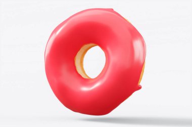 Beyaz arka planda çikolata kaplı donut serpiştirilmiş. 3D tasvir ve pasta ve şekerlemelerin tasviri