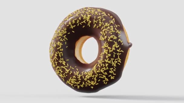 Donut Glaseado Con Chocolate Con Aspersiones Que Giran Sobre Fondo — Vídeo de stock