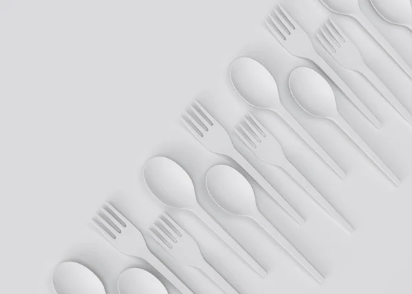 Set Disposable Utensils Spoon Fork Knife Monochrome Background Render Concept Stock Image
