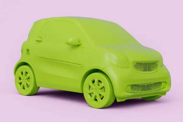 Eco family car on monochrome pink background. 3d render of concept modern car.