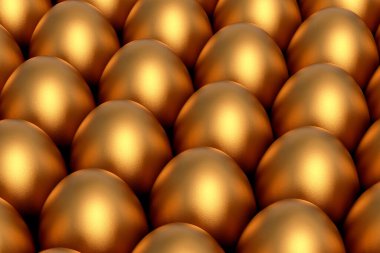 Bir yığın çiğ organik tavuk yumurtası, soyut arka plan. Paskalya kavramının 3D canlandırması veya Kara Cuma, lüks, zenginlik ve imparatorluk gücü