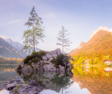 Mountain landscape and view of beautiful Hintersee lake in Berchtesgaden National Park, Upper Bavarian Alps, Germany, Europe. Beauty of nature concept background. clipart
