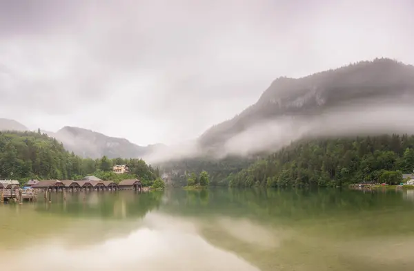 Stock image Passenger boat station, pier or dock on Konigsee lake in Berchtesgaden National Park, Alps Germany, Europe. Beauty of nature concept background.