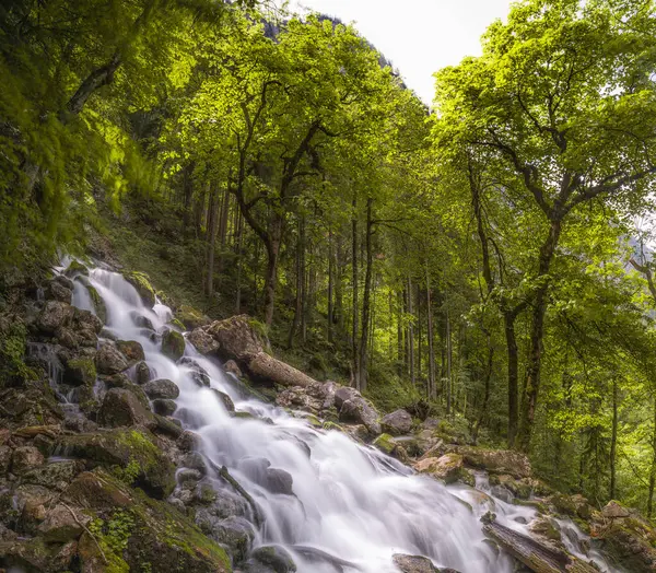 stock image Beautiful view of Rothbach Waterfall near Konigssee lake in Berchtesgaden National Park, Upper Bavarian Alps, Germany, Europe. Beauty of nature concept background.