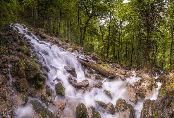 stock image Beautiful view of Rothbach Waterfall near Konigssee lake in Berchtesgaden National Park, Upper Bavarian Alps, Germany, Europe. Beauty of nature concept background.