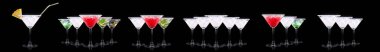 alkol kokteyli, siyah bir ayarla. dut serin kokteyl, martini, mojito, pina colada