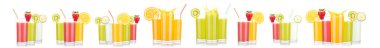 Vibrant refreshing summer drinks with a mix of fruits in tall glasses. Perfect for parties and hot days. clipart