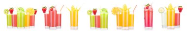 Vibrant refreshing summer drinks with a mix of fruits in tall glasses. Perfect for parties and hot days. clipart