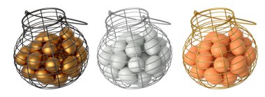 Yumurtalarla dolu kablo sepetleri, beyaz şeffaf arka planda izole edilmiş, mutfak depolama kavramı.