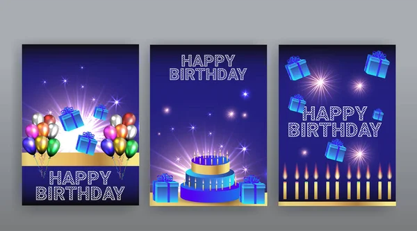 Happy Birthday Elegant Vintage Birthday Cards Golden Details Greeting Card — Stock Vector