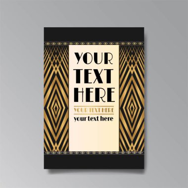 Art deco düğün davetiyesi. Randevu kartı sanat nuevo 'sunu sakla. Lüks klasik antika kart tasarımı. VIP daveti, Gatsby partisi davetiyesi. Teşekkür ederim. Vektör vintage çizimi