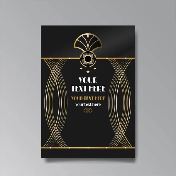 Art Deco Luxe Template Gouden Zwarte Pagina Menu Kaart Uitnodiging — Stockvector
