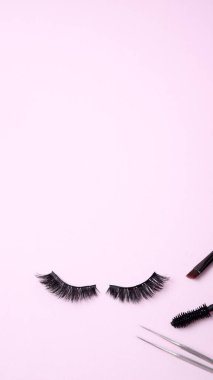 Black eye lashes, false eyelashes, copy space
