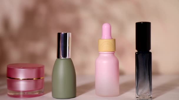 Cosmetic Bottle Marble Background Shade — Stock video