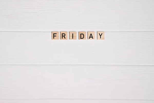 Friday Week Day Name White Wooden Background Copy Space — Stock Photo, Image