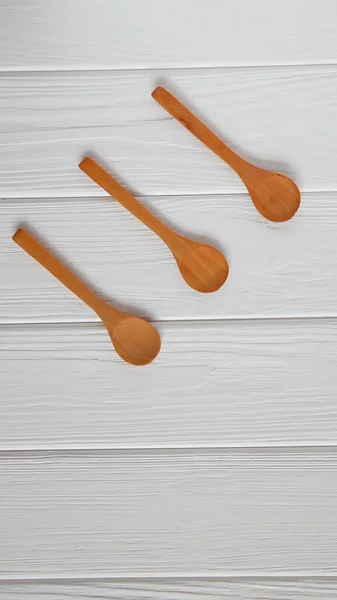 Wooden Spoon Mockup White Wood Table — Stock Photo, Image
