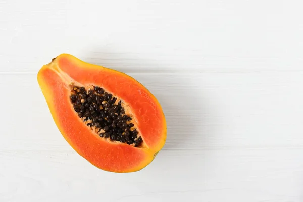 Papaya Fruit Raw Ripe White Wooden Background — Stock Photo, Image