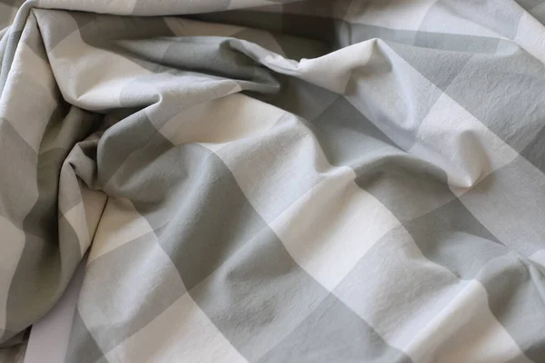 床上用品棉布正方形图案 舒适的家用纺织品背景 — 图库照片
