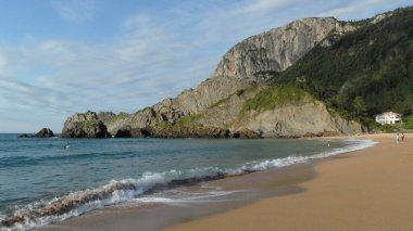 Laga plajı, Bask kır manzarası, Atlantik okyanus kıyısı, Avrupa 'da seyahat simgesi, turizm