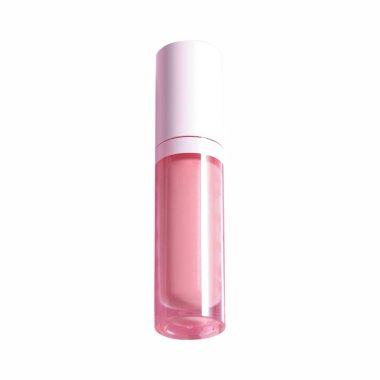 Beyaz arkaplanda pembe ruj tüpü, kozmetik makyaj şablonu.