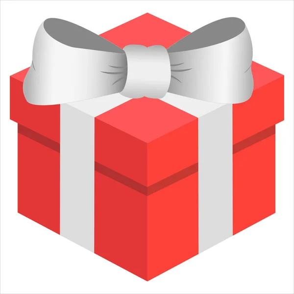 Red Gift Box White Bow — Stock Vector